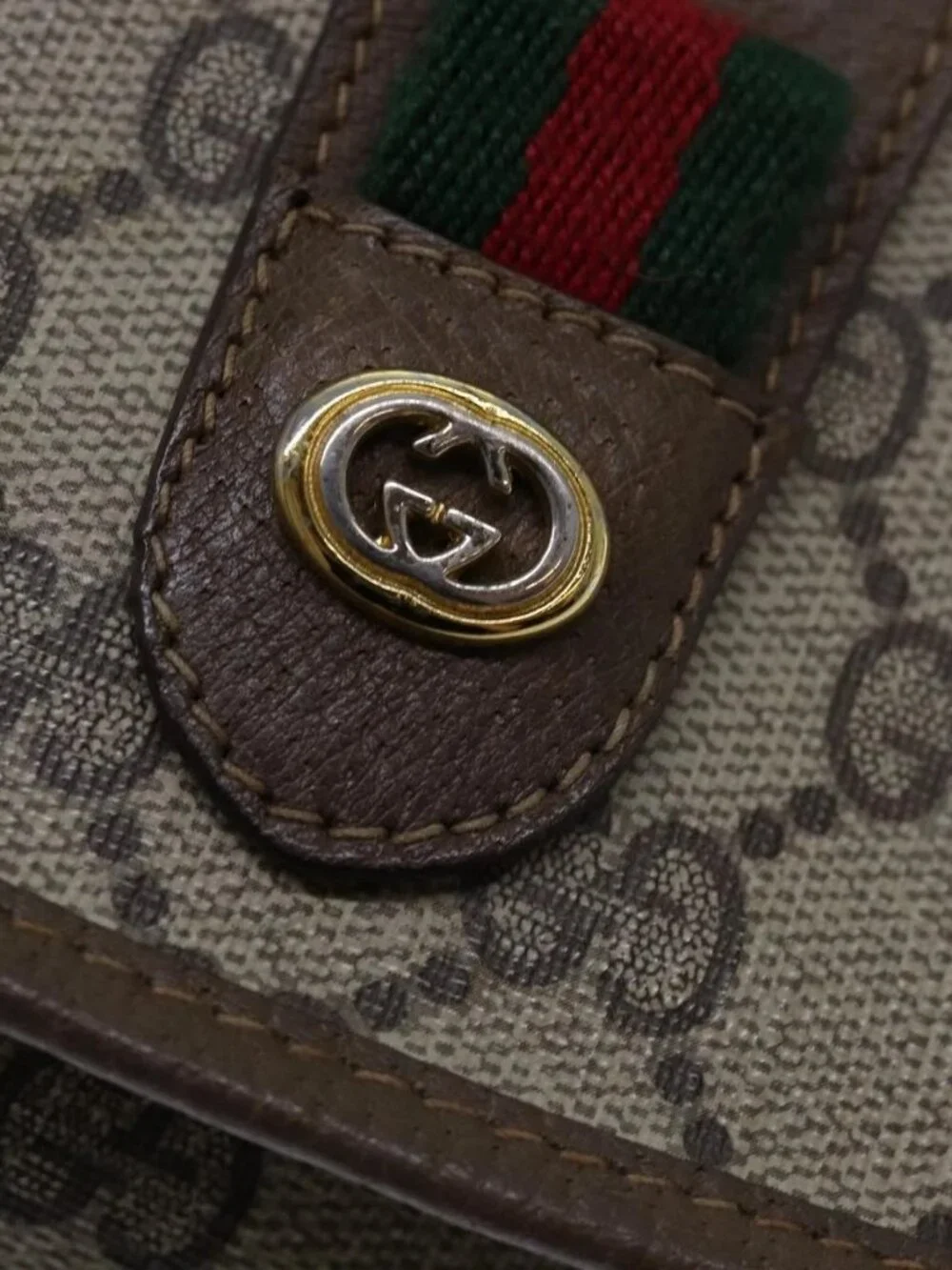 GUCCI GG Supreme Web Sherry Line Clutch Bag PVC Beige Gold 89 01 030 Auth 84639 - Picture 11 of 16